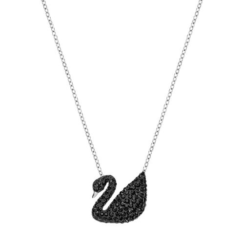 Colgante Iconic Swan, negro, baño de rodio