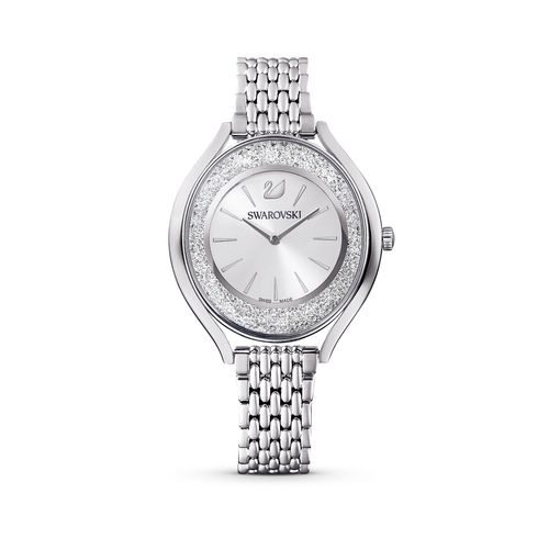 Reloj Crystalline Aura, brazalete de metal, tono plateado, acero inoxidable