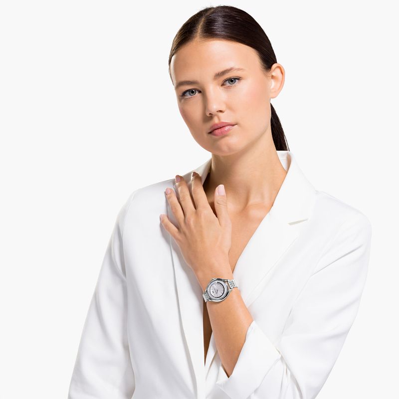 Reloj-Crystalline-Aura-brazalete-de-metal-tono-plateado-acero-inoxidable
