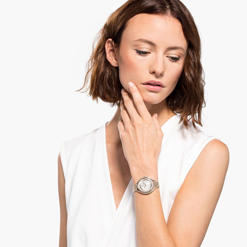 Reloj-Crystalline-Aura-brazalete-de-metal-tono-dorado-PVD-tono-oro-champan