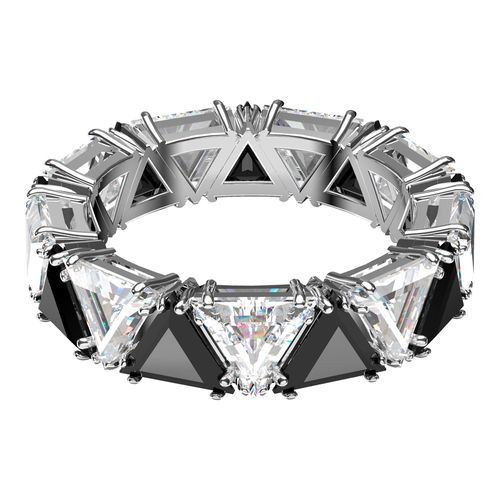 Anillo de cóctel Millenia, Cristales de talla triangular, Negro, Baño de rodio