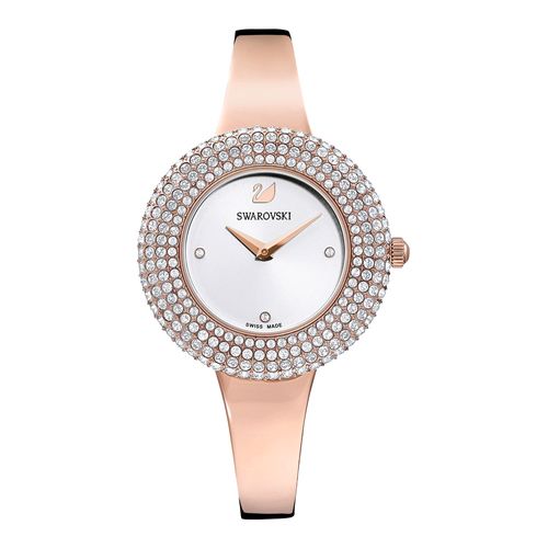 Reloj Crystal Rose, Brazalete de metal, blanco, PVD en tono Oro Rosa