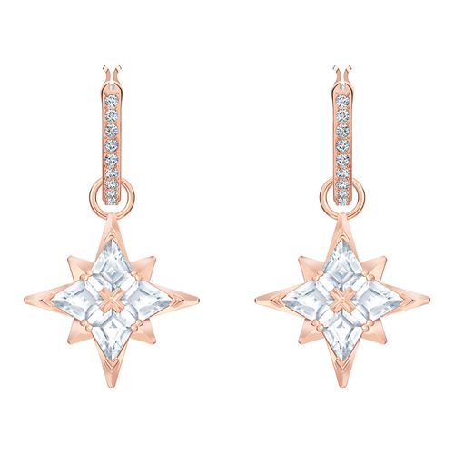 Aretes de aro Swarovski Symbolic Star, blanco, Baño en tono oro rosa