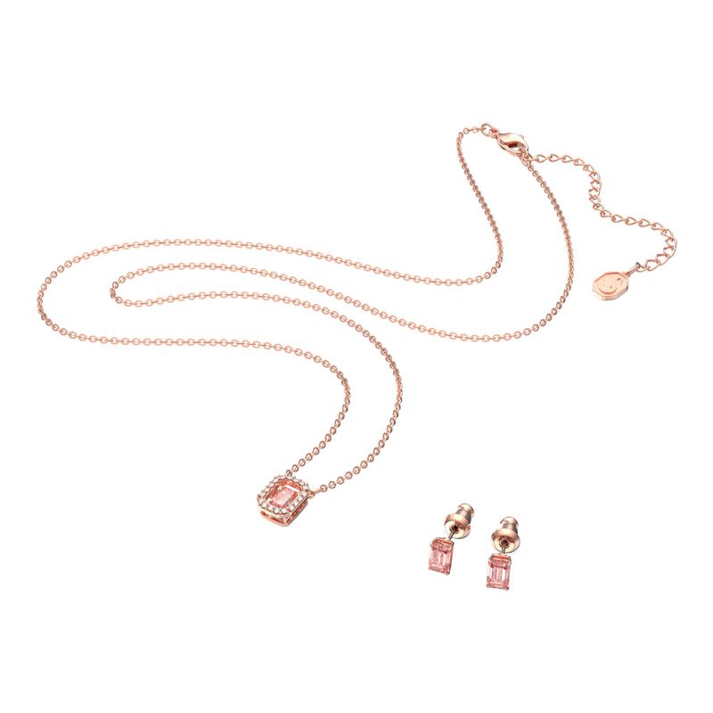 Conjunto-Millenia-Zirconia-Swarovski-de-talla-octogonal-Rosa-Baño-tono-oro-rosa