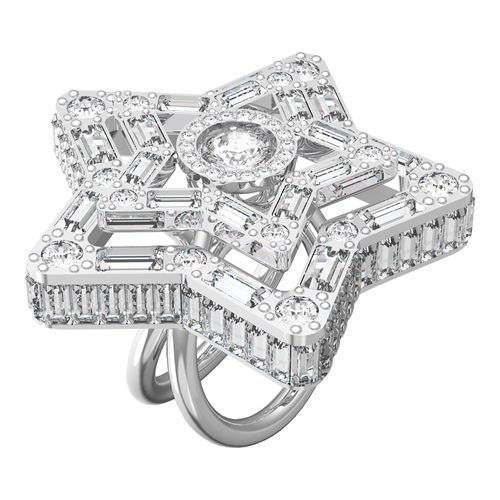 Anillo de cóctel Stella, Estrella, Blanco, Baño de rodio