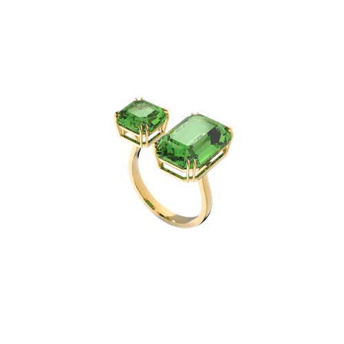 Anillo de cóctel Millenia, Cristales talla octagonal, Verde, Baño tono oro