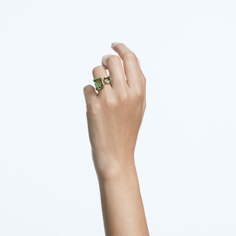 Anillo-de-coctel-Millenia-Cristales-talla-octagonal-Verde-Baño-tono-oro