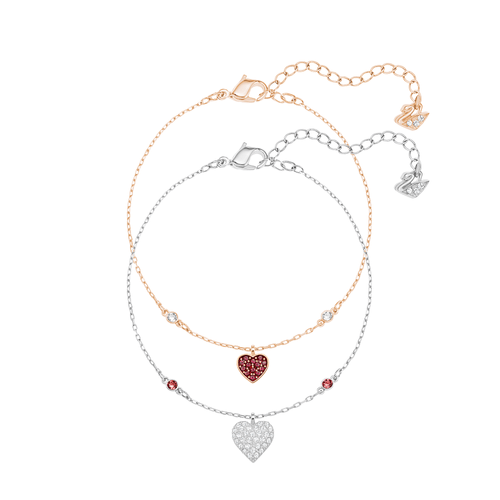 Pulsera Crystal Wishes Heart Set, Corazón, Rojo, Combinación de acabados metálicos