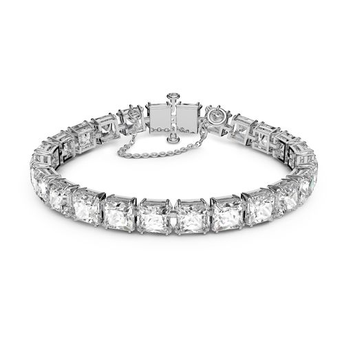 Pulsera Millenia, Cristales de talla cuadrado, Blanco, Baño de rodio