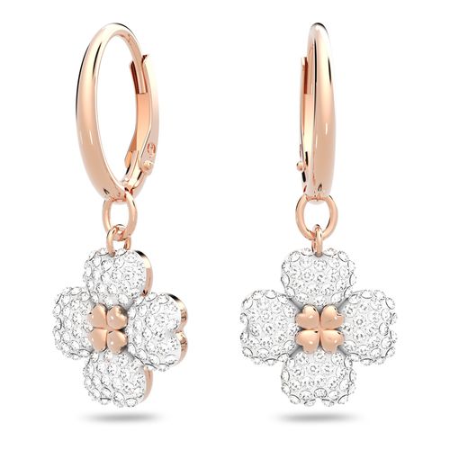 Aretes de argolla Latisha, Flor, Blancos, Baño tono oro rosa