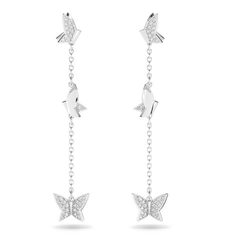 Aretes Lilia, Mariposa, Largos, Baño de rodio