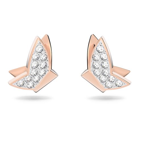 Aretes pequeños Lilia, Mariposa, Blancos, Baño tono oro rosa