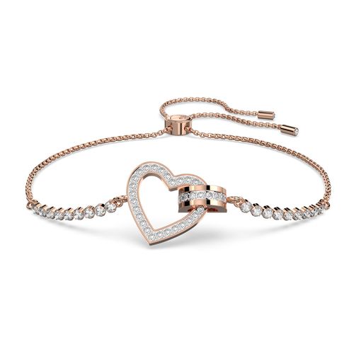 Pulsera Lovely, Corazón, Blanca, Baño tono oro rosa