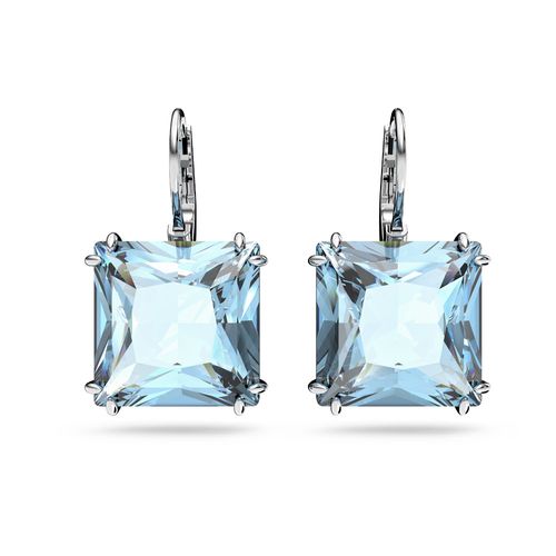 Aretes Millenia, Cristal de talla cuadrada, Azul, Baño de rodio