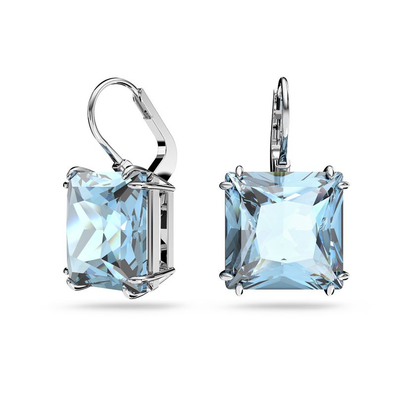 Aretes-Millenia-Cristal-de-talla-cuadrada-Azul-Baño-de-rodio