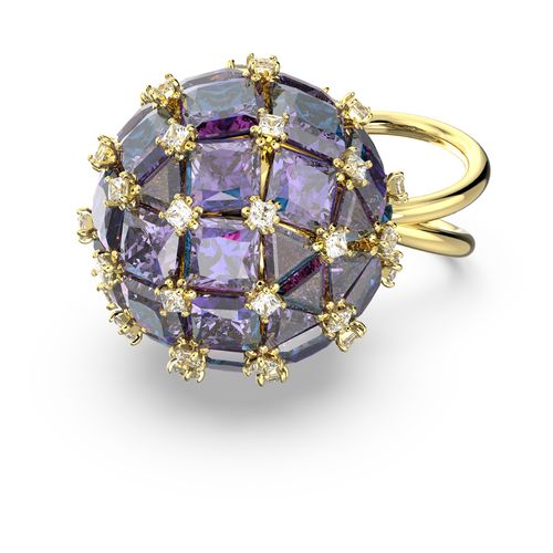 Anillo de cóctel Curiosa, Círculo, Azul, Baño tono oro