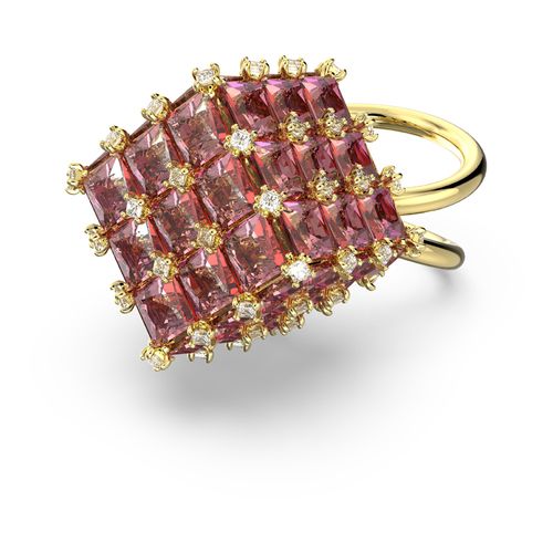 Anillo de cóctel Curiosa, Cuadrado, Naranja, Baño tono oro