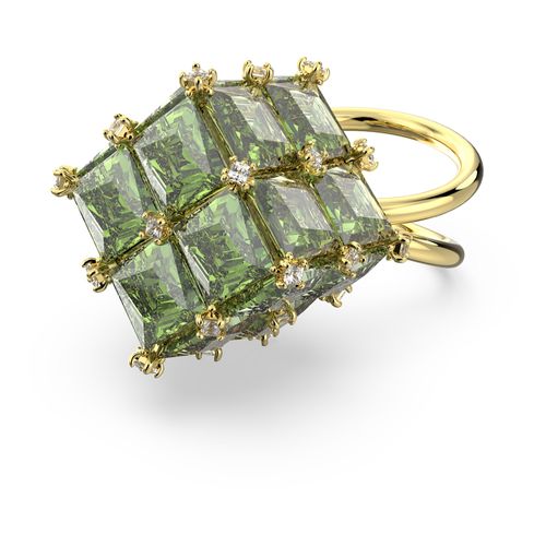 Anillo de cóctel Curiosa, Cuadrado, Verde, Baño tono oro