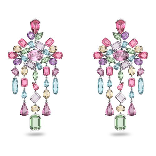 Pendientes de clip Gema, Candelabro, Multicolor, Baño de rodio