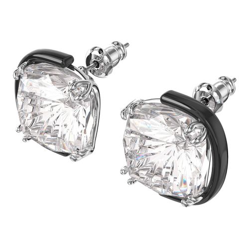 Pendientes Harmonia, Cristales de talla cushion, Blanco, Combinación de acabados metálicos