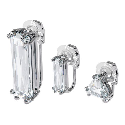 Pendiente de clip Mesmera, Individual, Conjunto, Cristal talla baguette, Blanco, Baño de rodio