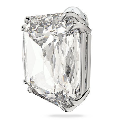 Pendiente Mesmera, Individual, Cristal de talla cuadrada, Blanco, Baño de rodio