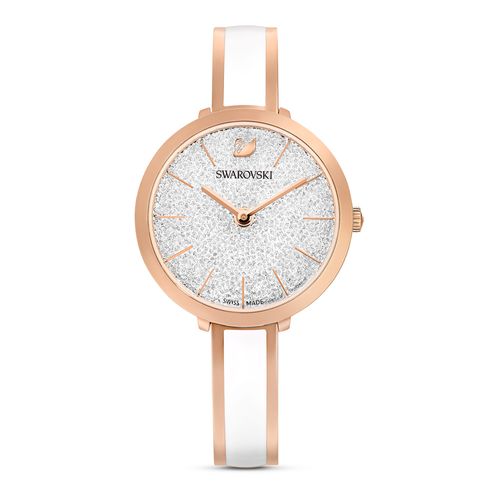 Reloj Crystalline Delight, Brazalete De Metal, Blanco, Pvd Tono Oro Rosa