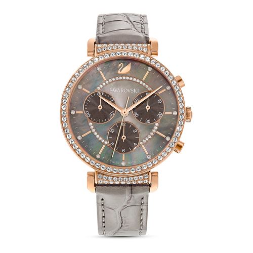 Reloj Passage Chrono, Correa De Piel, Gris, Pvd Tono Oro Rosa