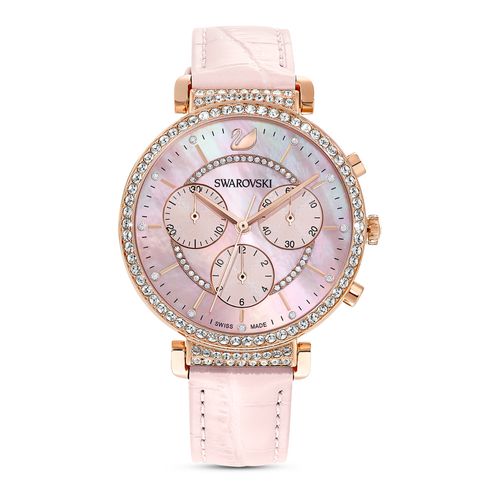 Reloj Passage Chrono, correa de piel, rosa, PVD tono oro rosa