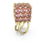 Anillo-de-coctel-Curiosa-Cuadrado-Naranja-Baño-tono-oro