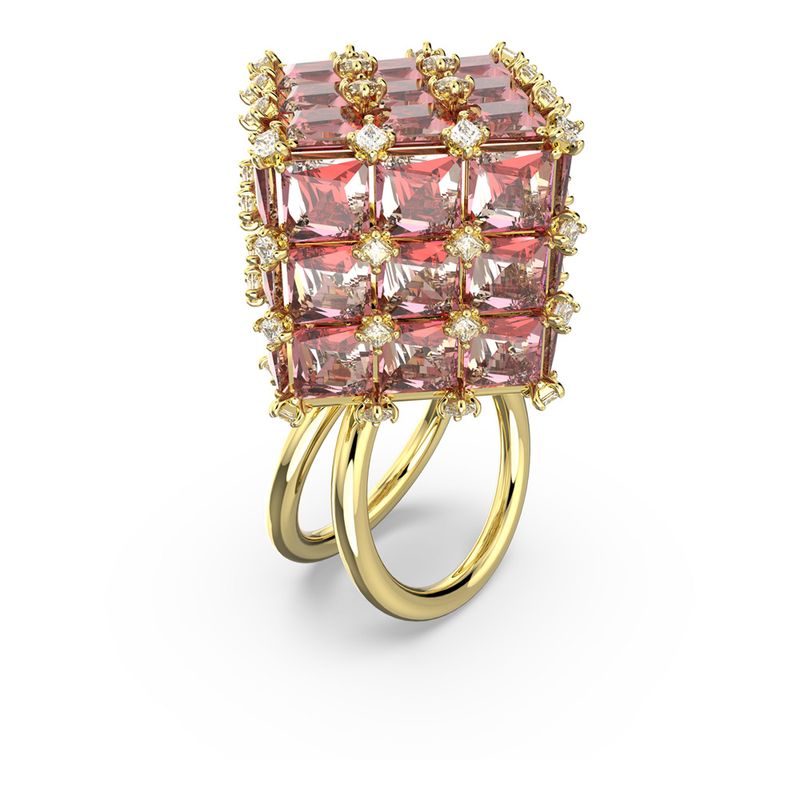 Anillo-de-coctel-Curiosa-Cuadrado-Naranja-Baño-tono-oro