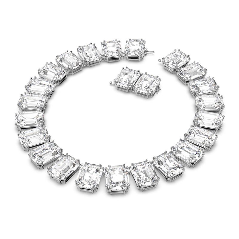 Collar-Millenia-Cristales-talla-octagonal-Blanco-Baño-de-rodio