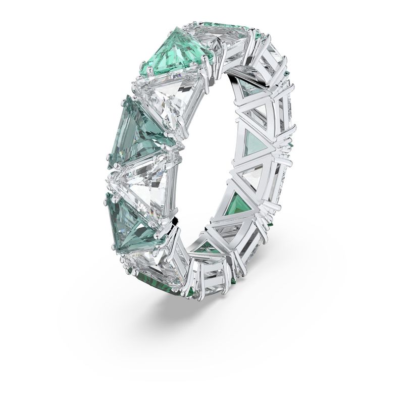 Anillo-de-coctel-Millenia-Cristales-de-talla-triangular-Verde-Baño-de-rodio