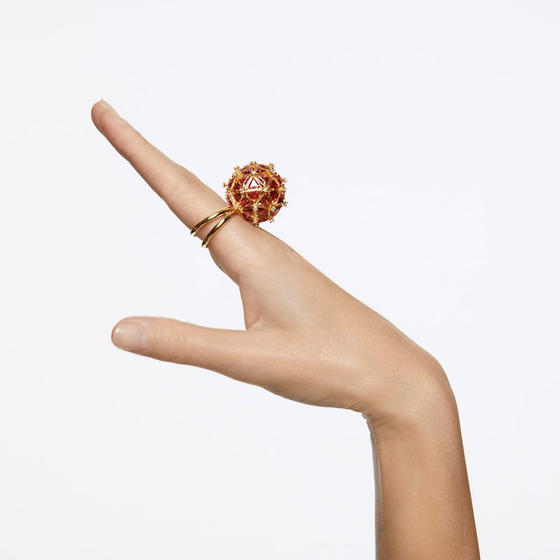 Anillo-de-coctel-Curiosa-Circulo-Naranja-Baño-tono-oro