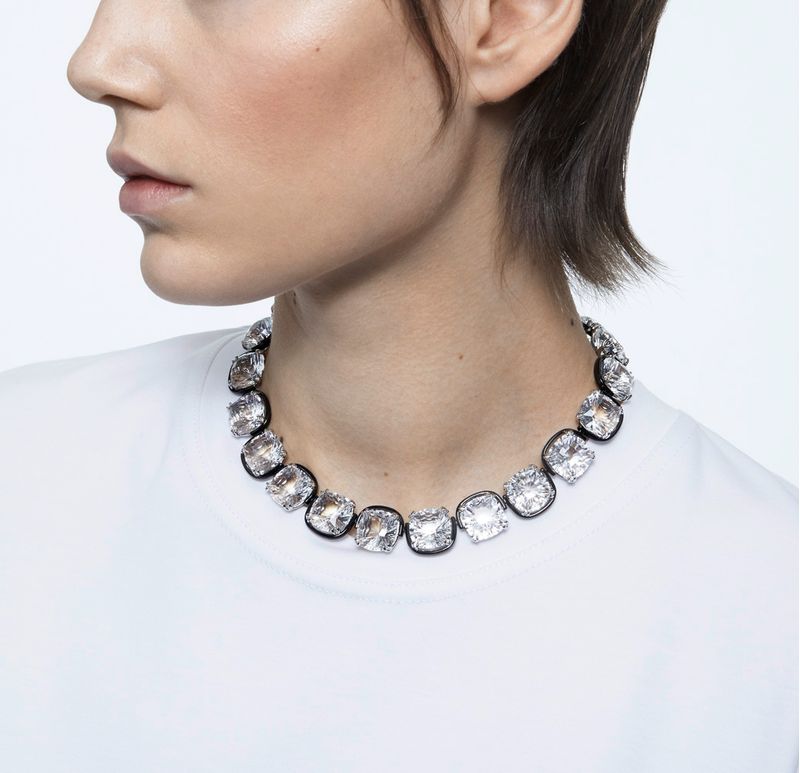 Gargantilla-Harmonia-Cristales-de-talla-cushion-Blanco-Combinacion-de-acabados-metalicos