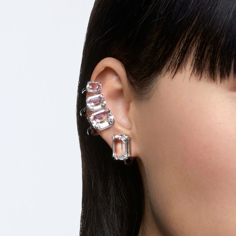 Pendiente-de-clip-Mesmera-Individual-Cristal-de-talla-octagonal-Blanco-Baño-de-rodio