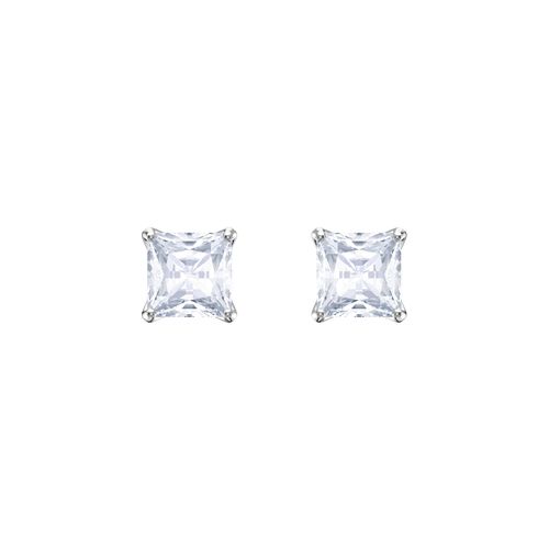 Aretes de botón Attract, blanco, baño de rodio