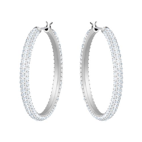 Aretes de aro Stone, blanco, baño de rodio