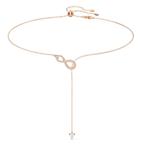 Collar en Y Swarovski Infinity, blanco, baño tono oro rosa