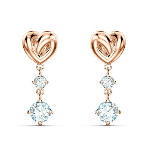 Lifelong Heart Pierced Earrings, blanco, baño de oro rosa