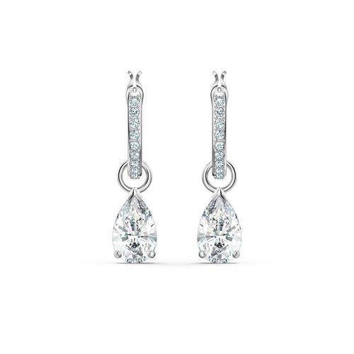 Aretes de aro Attract Pear Mini, blanco, baño de rodio