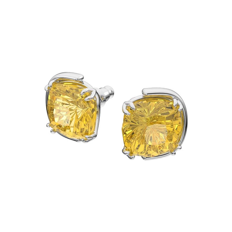 Pendientes-stud-Harmonia-Cristales-de-talla-cushion-Amarillo-Baño-de-rodio