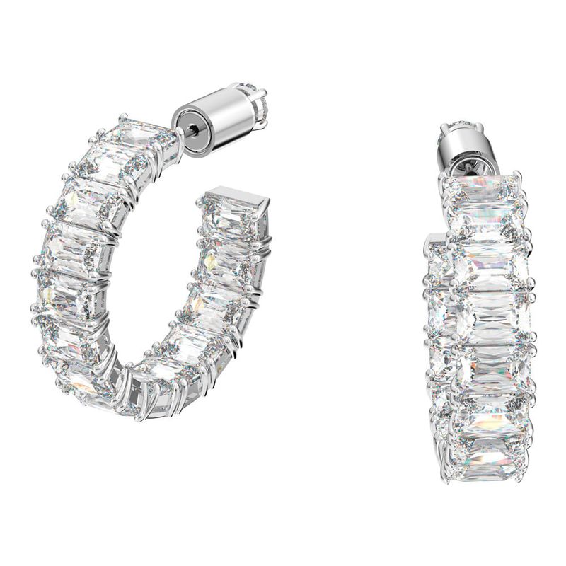 Aretes-de-argolla-Millenia-Circonita-Swarovski-de-talla-octogonal-Blanco-Baño-de-rodio