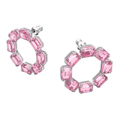 Pendientes de aro Millenia, Cristales talla octagonal, Rosa, Baño de rodio