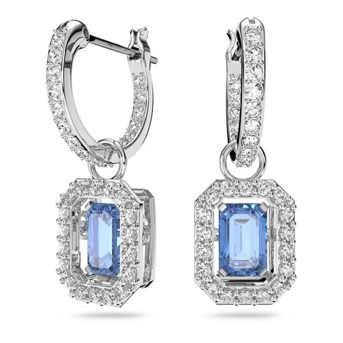 Aretes Millenia, Circonita Swarovski de talla octogonal, Azules, Baño de rodio