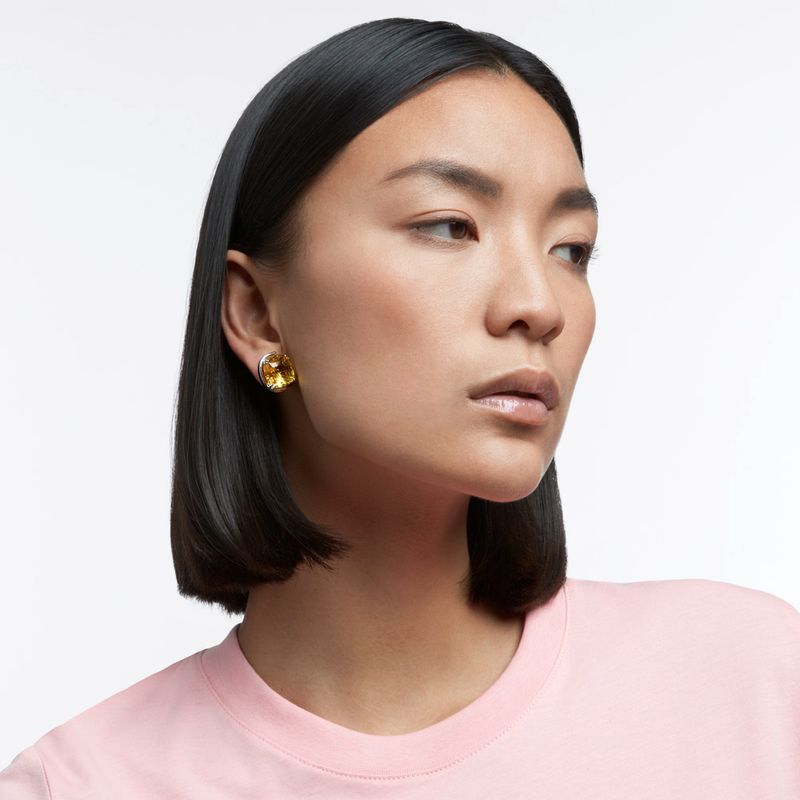 Pendientes-stud-Harmonia-Cristales-de-talla-cushion-Amarillo-Baño-de-rodio