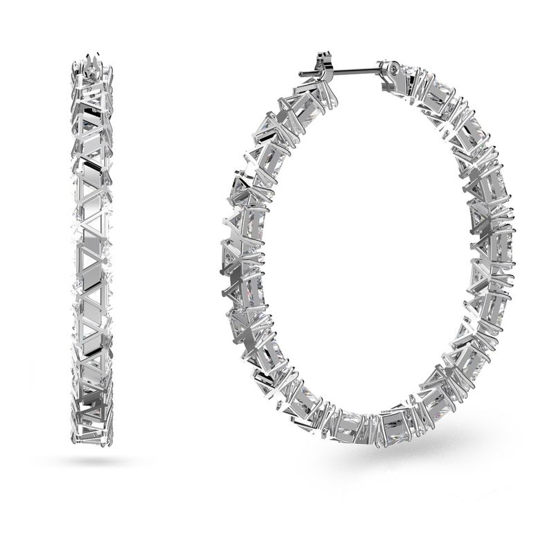Pendientes-de-aro-Ortyx-Talla-triangular-Blancos-Baño-de-rodio