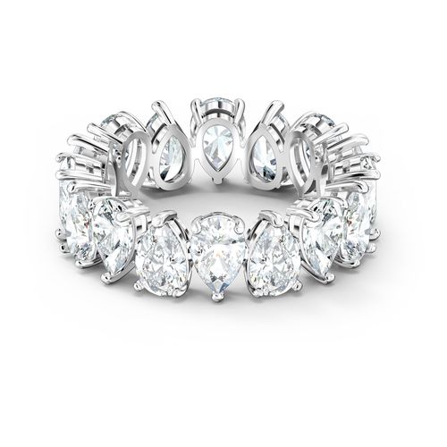 Anillo Vittore Pear, blanco, baño de rodio