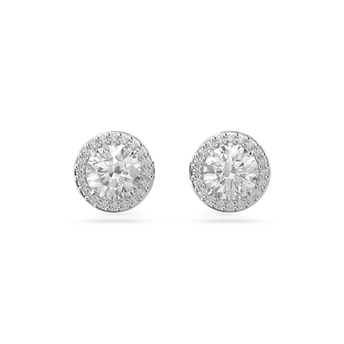 Pendientes de botón Constella, Talla redonda, Pavé, Blancos, Baño de rodio