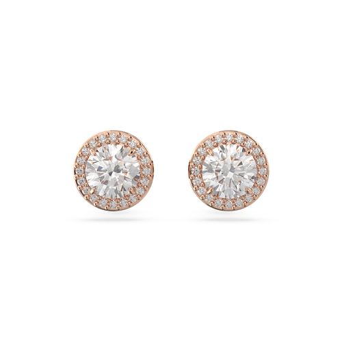 Pendientes de botón Constella, Talla redonda, Pavé, Blancos, Baño tono oro rosa
